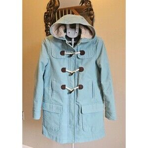 Boden Duffle Toggle Coat Womens US 8 UK 12 Aqua Blue Sherpa Lined Hooded Jacket